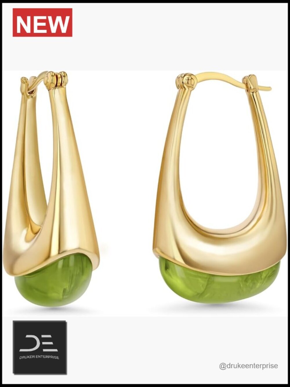18K Gold Plated Chunky Dangle Earrings with Gemstone